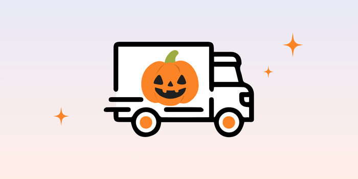 A delivery truck carrying a Halloween pet gift